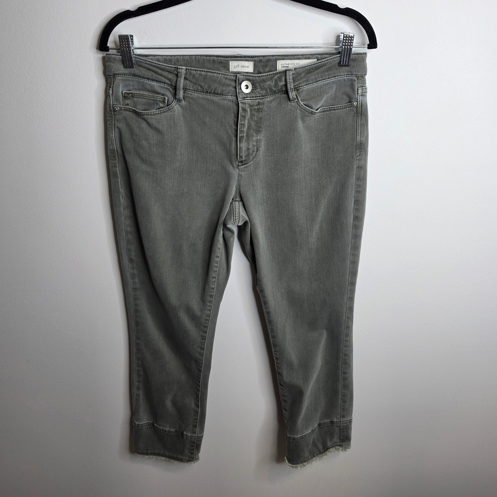 J. Jill Authentic Fit Cropped Jeans Womens 4 Olive Green Frayed Hem